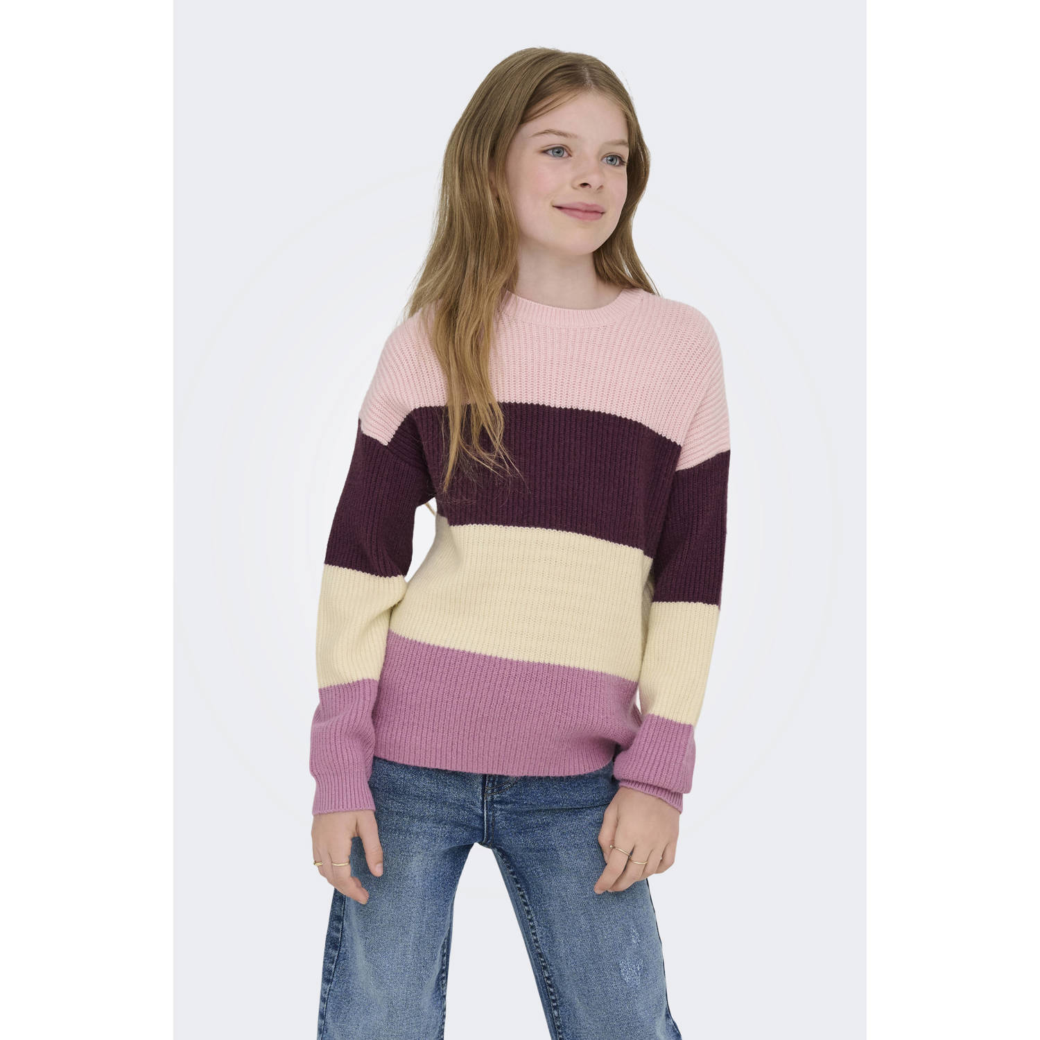 ONLY KIDS GIRL trui gebreid donkerrood roze ecru
