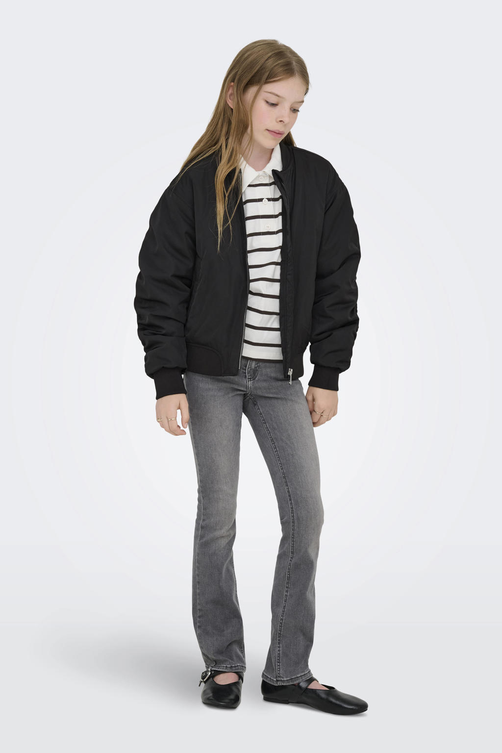 Zwart en paarse meisjes KIDS ONLY GIRL bomberjack van polyester met effen, lange mouwen, ronde hals en ritssluiting