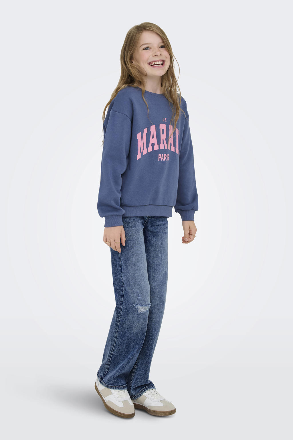 Medium blue denim meisjes KIDS ONLY GIRL wide leg jeans van denim met rits- en knoopsluiting en effen