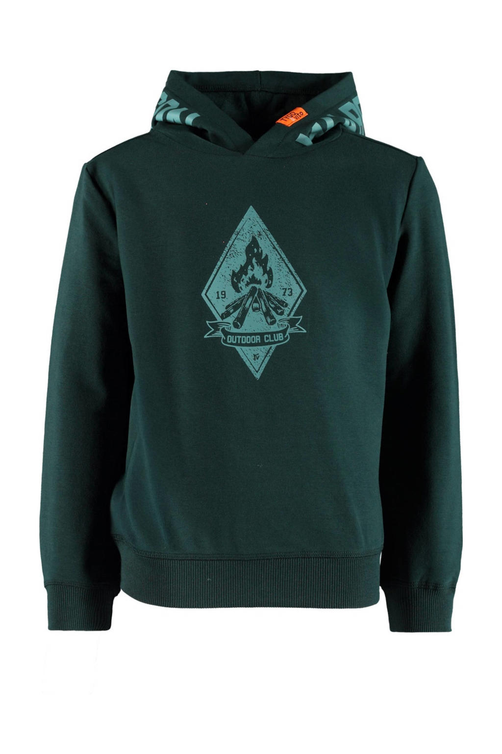 Donkergroene jongens TYGO & vito hoodie van stretchkatoen met lange mouwen en capuchon