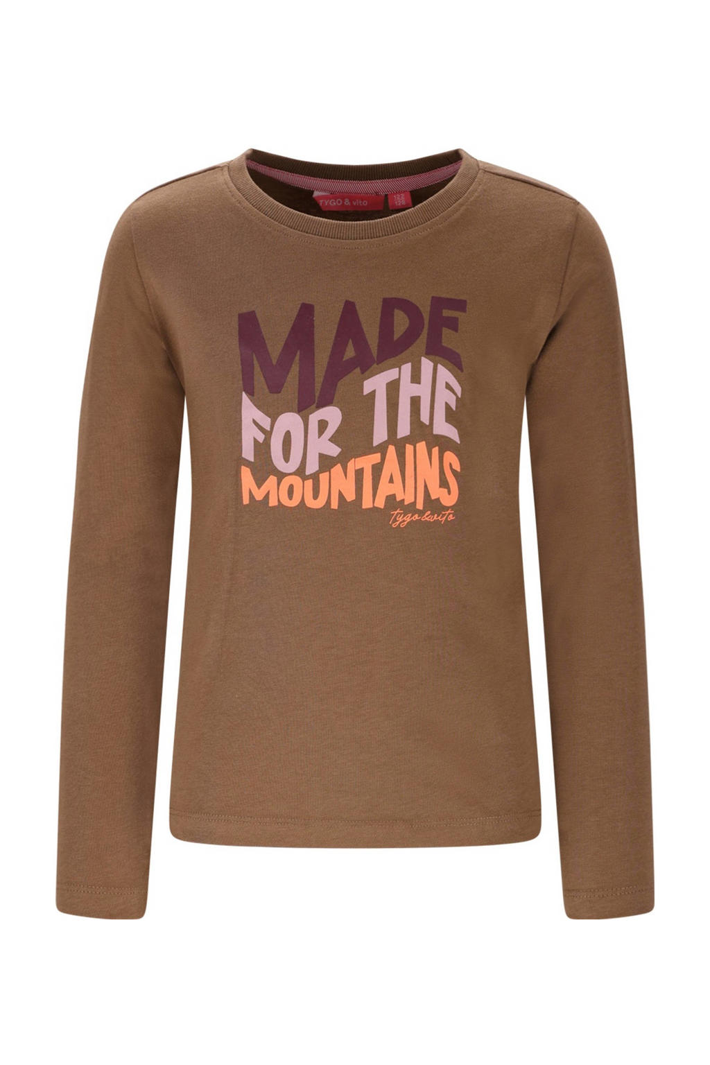 Bruine meisjes TYGO & vito longsleeve van stretchkatoen met lange mouwen en ronde hals