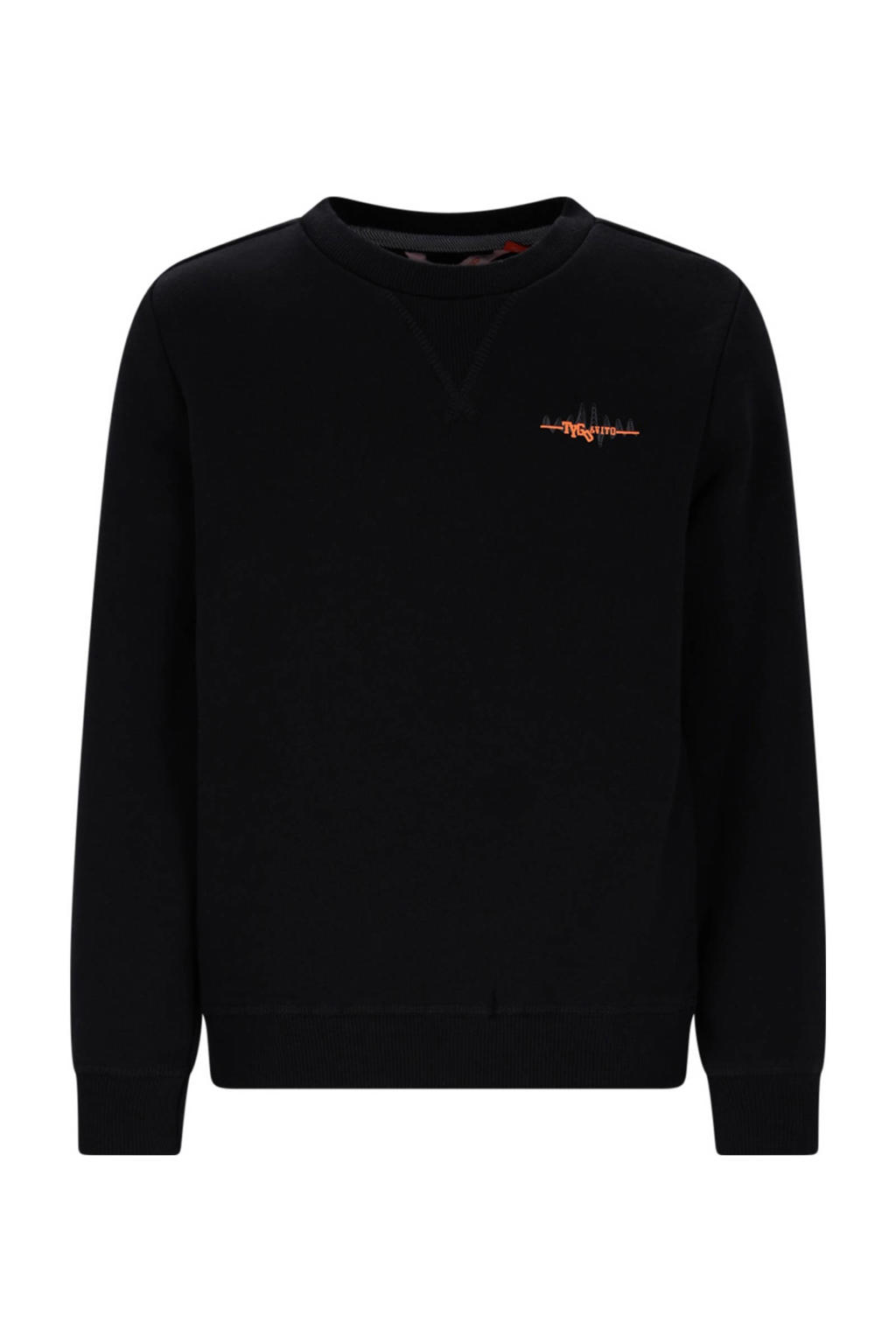 Zwarte jongens TYGO & vito sweater van stretchkatoen met backprint, lange mouwen, ronde hals en geribde boorden