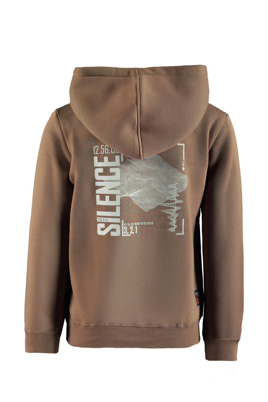 Bruine jongens TYGO & vito hoodie van stretchkatoen met backprint, lange mouwen en capuchon