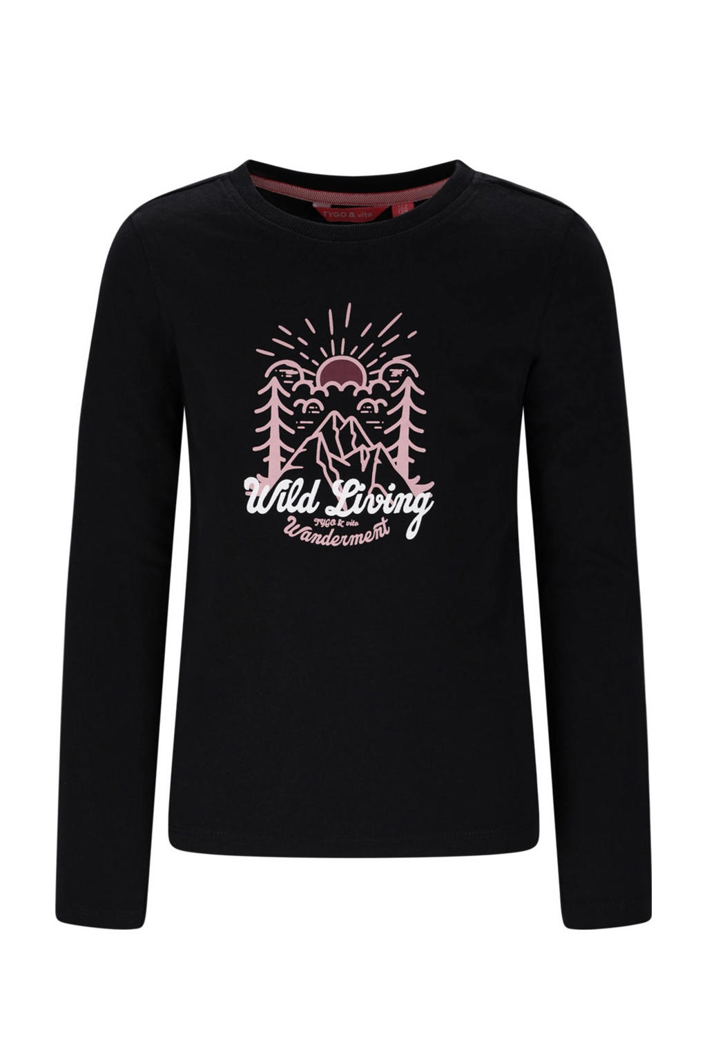 Zwarte meisjes TYGO & vito longsleeve van stretchkatoen met lange mouwen en ronde hals