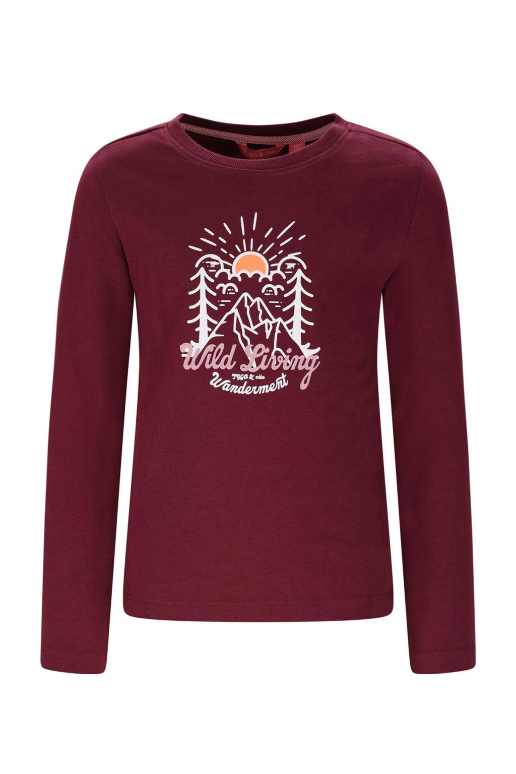 Donkerrode meisjes TYGO & vito longsleeve van stretchkatoen met lange mouwen en ronde hals