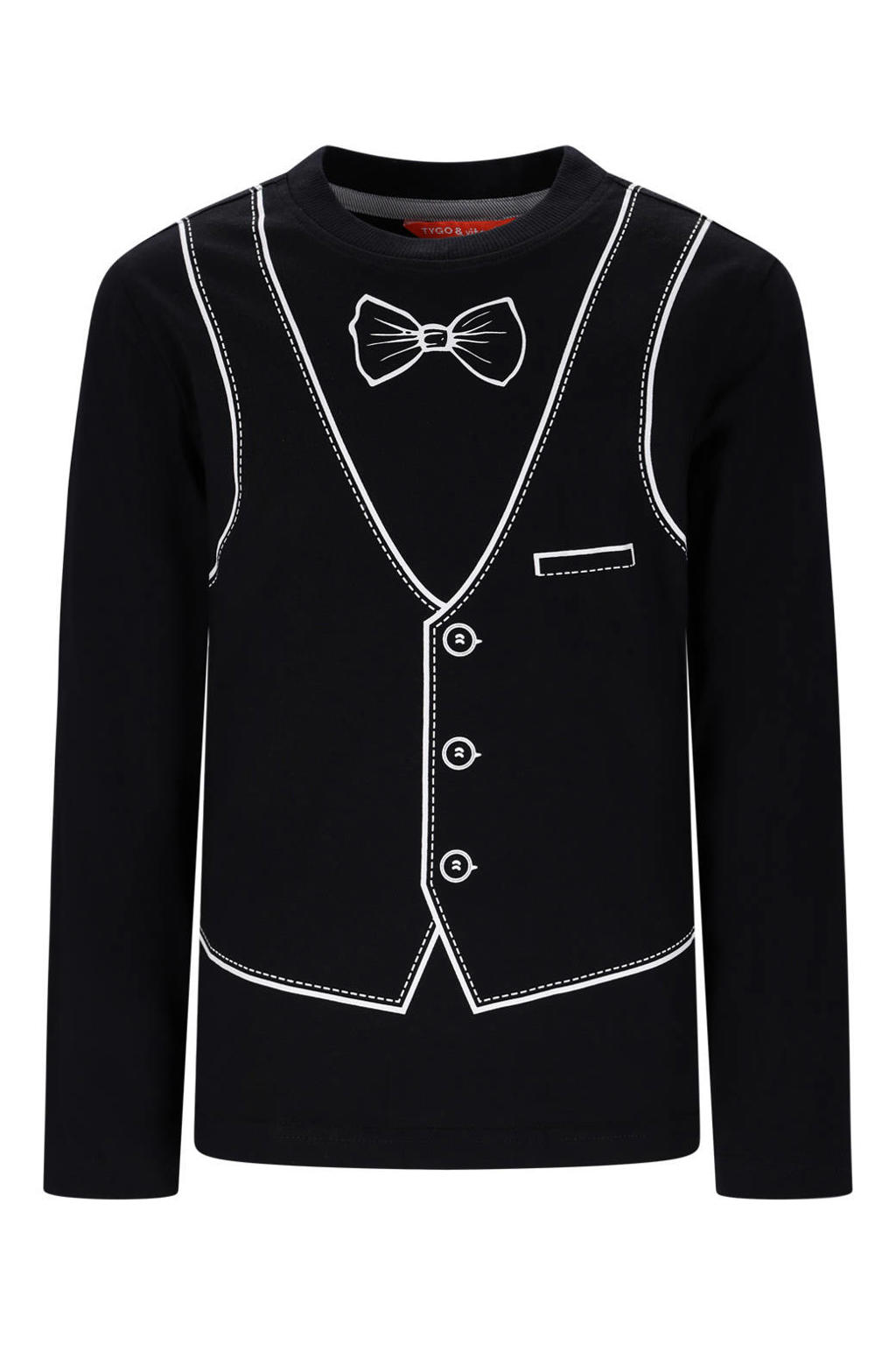 Zwarte jongens TYGO & vito longsleeve van katoen met lange mouwen en ronde hals