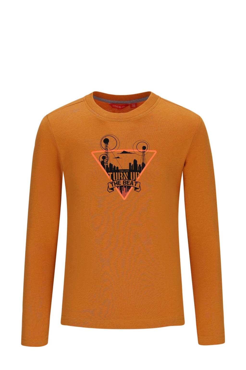 Oranje jongens TYGO & vito longsleeve van katoen met lange mouwen en ronde hals