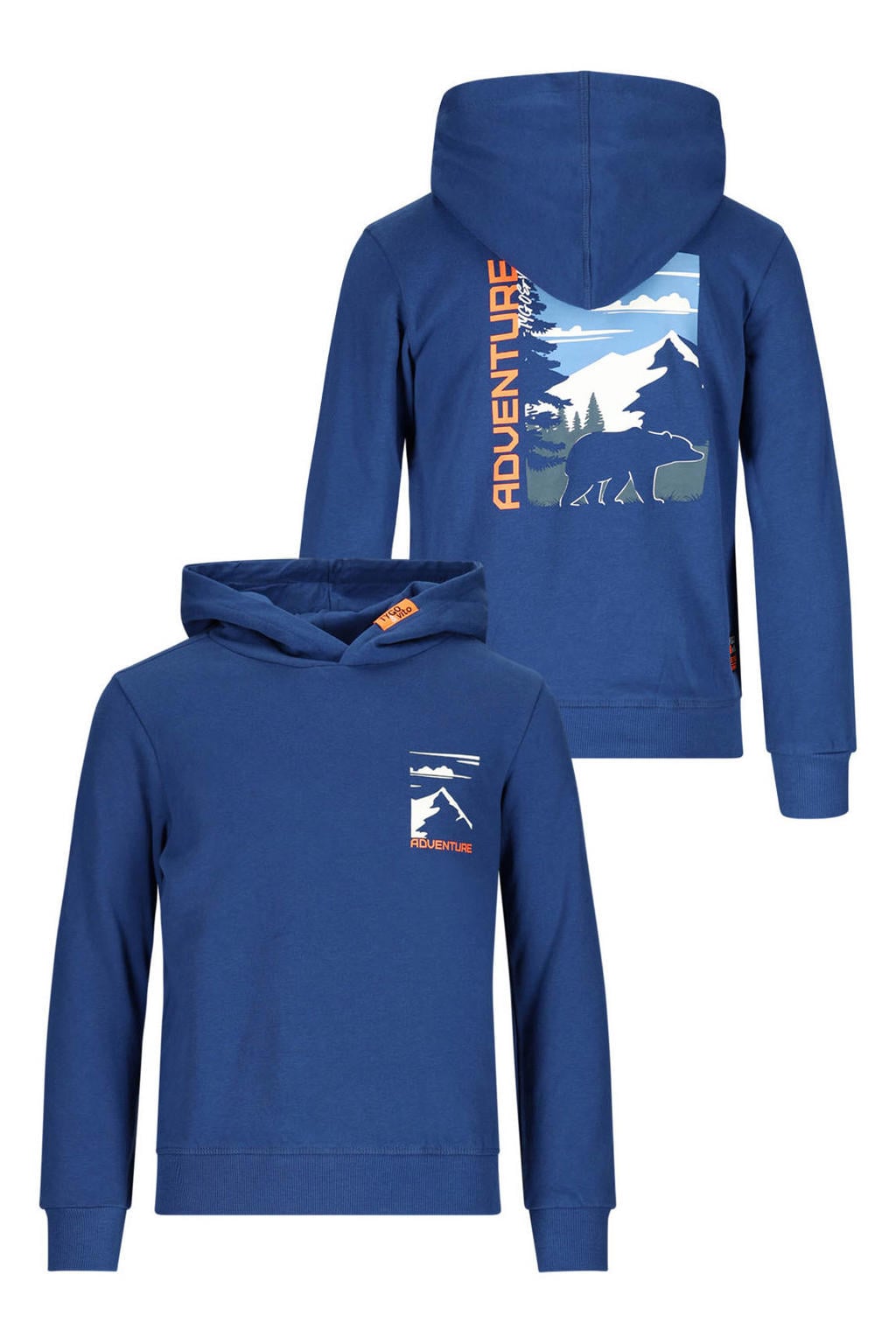 Marineblauw jongens TYGO & vito hoodie blauw van sweat materiaal met effen, lange mouwen en capuchon