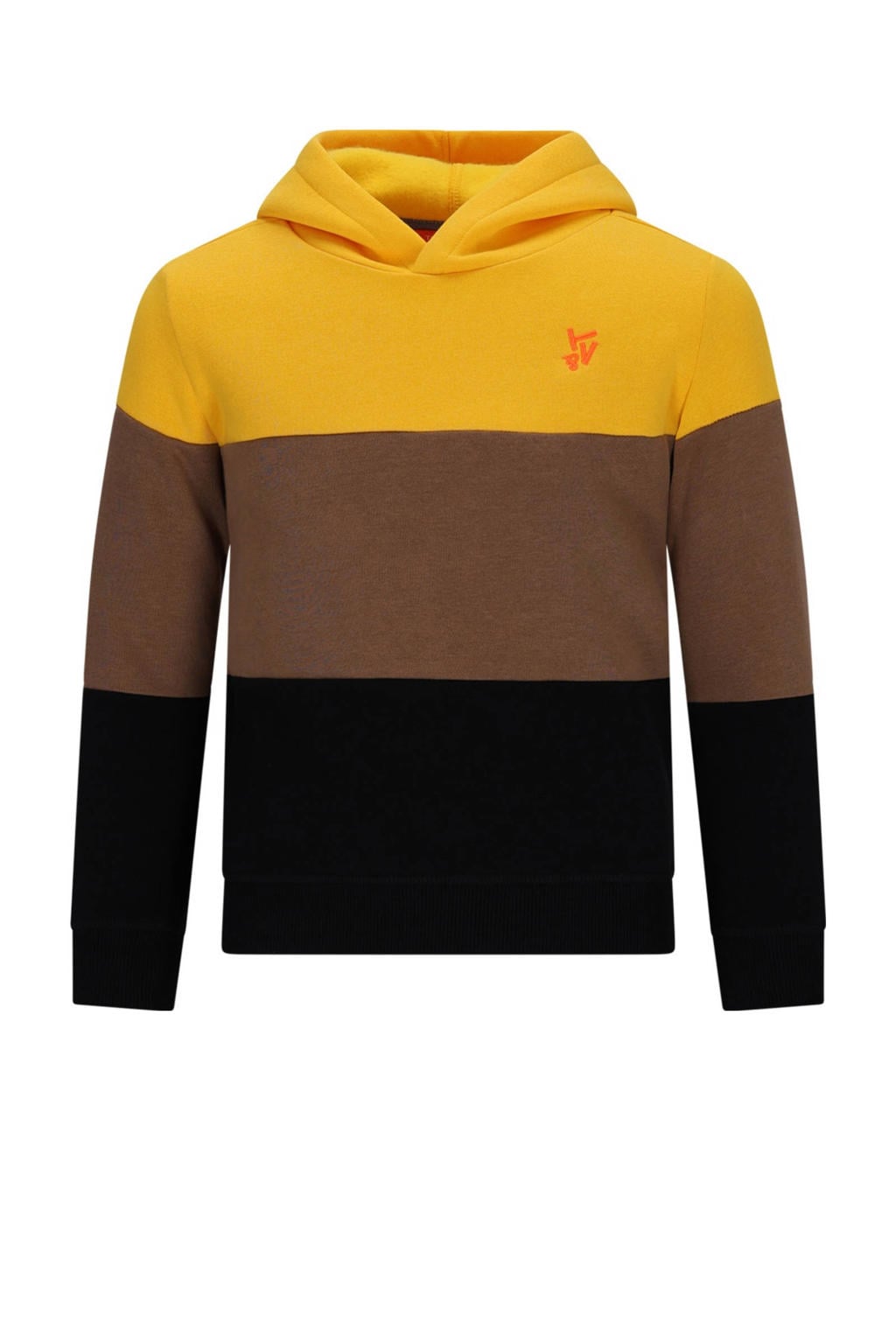 Geel, bruin en donkerblauwe jongens TYGO & vito hoodie van stretchkatoen met meerkleurige print, lange mouwen en capuchon