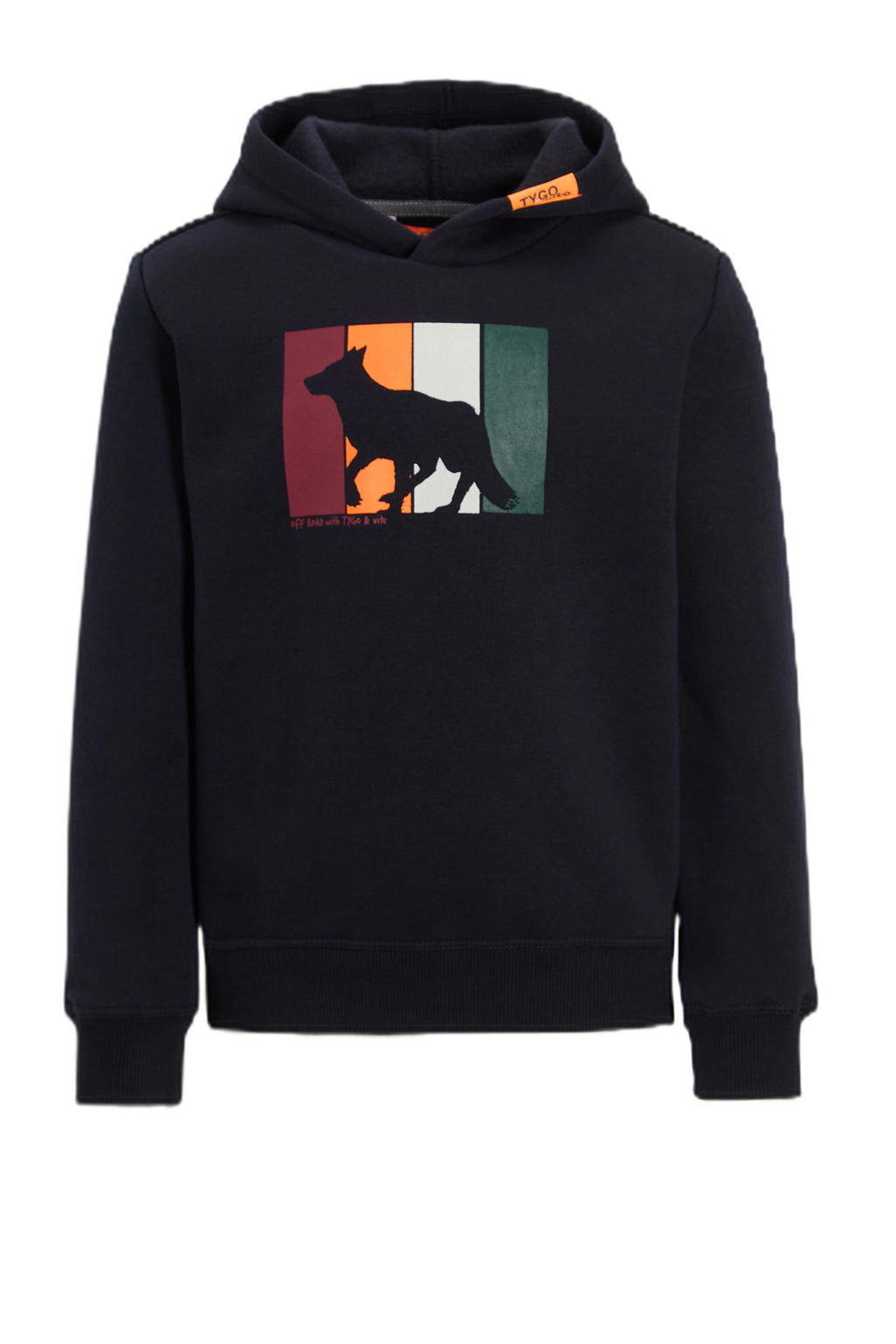 Donkerblauwe jongens TYGO & vito hoodie van stretchkatoen met lange mouwen en capuchon