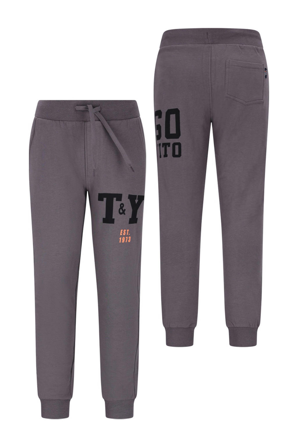 Grijze jongens TYGO & vito regular joggingbroek van stretchkatoen met elastische tailleband