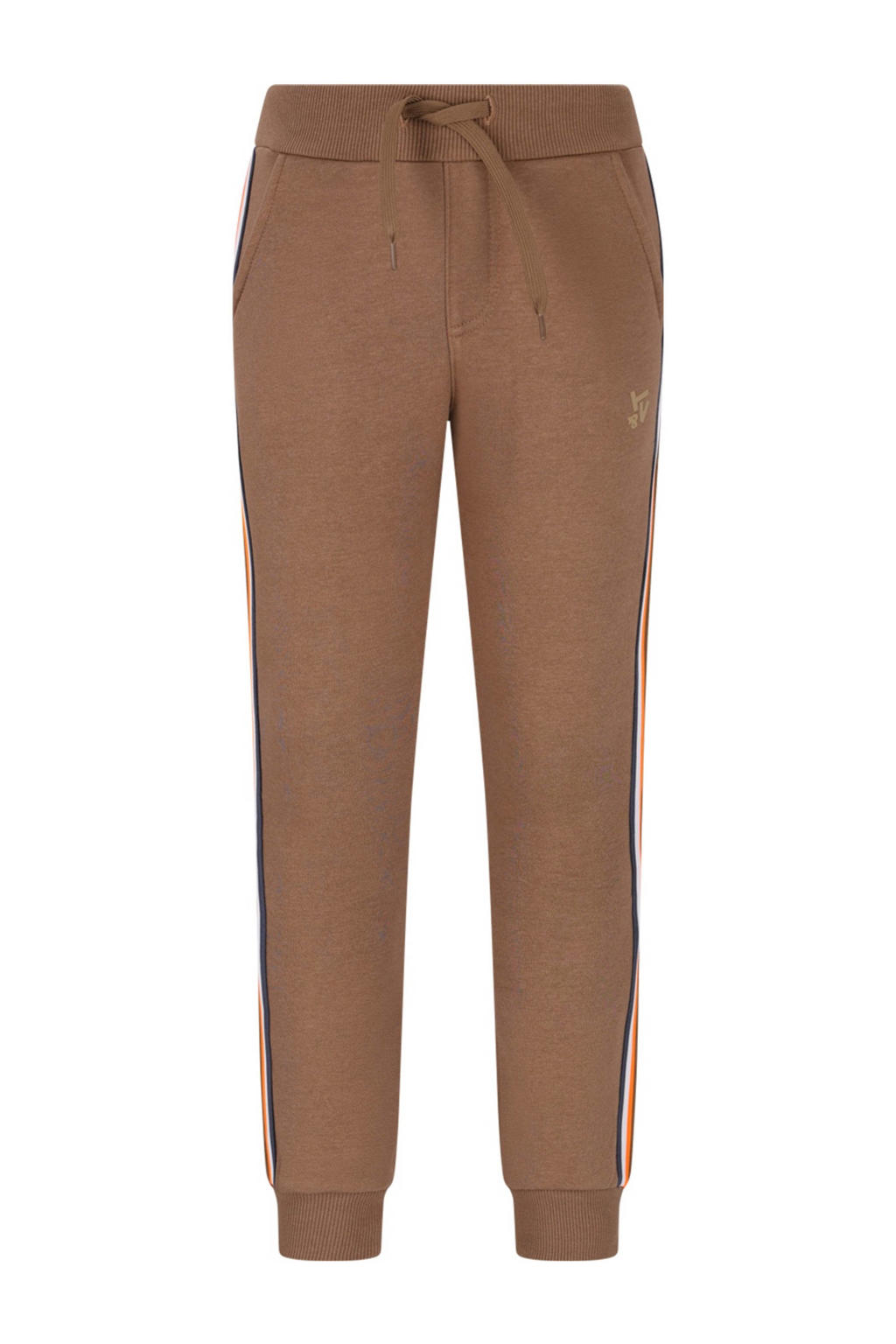 Bruine jongens TYGO & vito regular sweatpants van stretchkatoen met elastische tailleband en effen