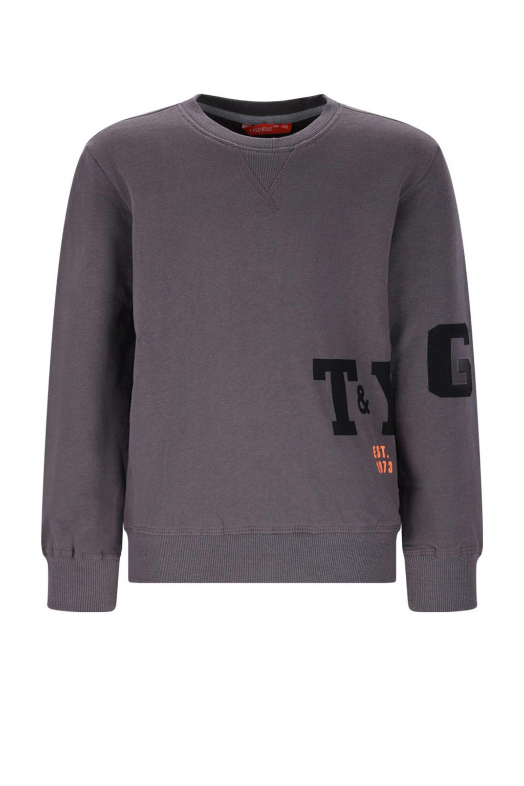 Grijze jongens TYGO & vito sweater van stretchkatoen met lange mouwen, ronde hals en geribde boorden