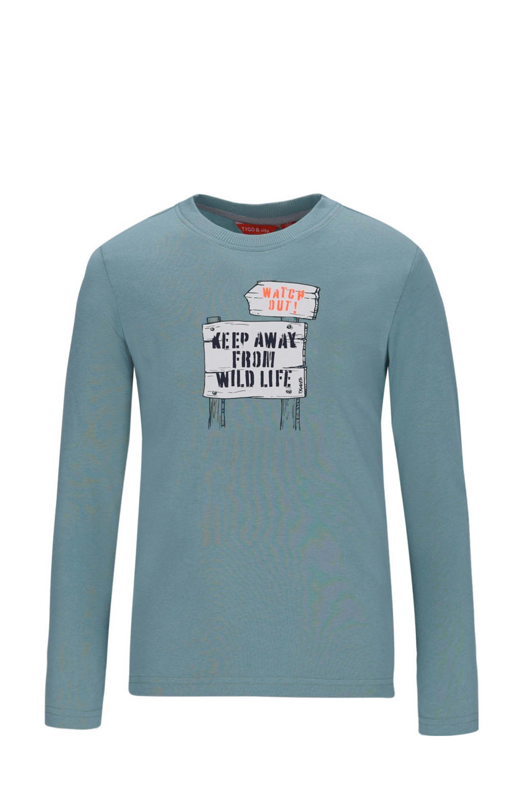Lichtblauwe jongens TYGO & vito longsleeve van katoen met lange mouwen en ronde hals
