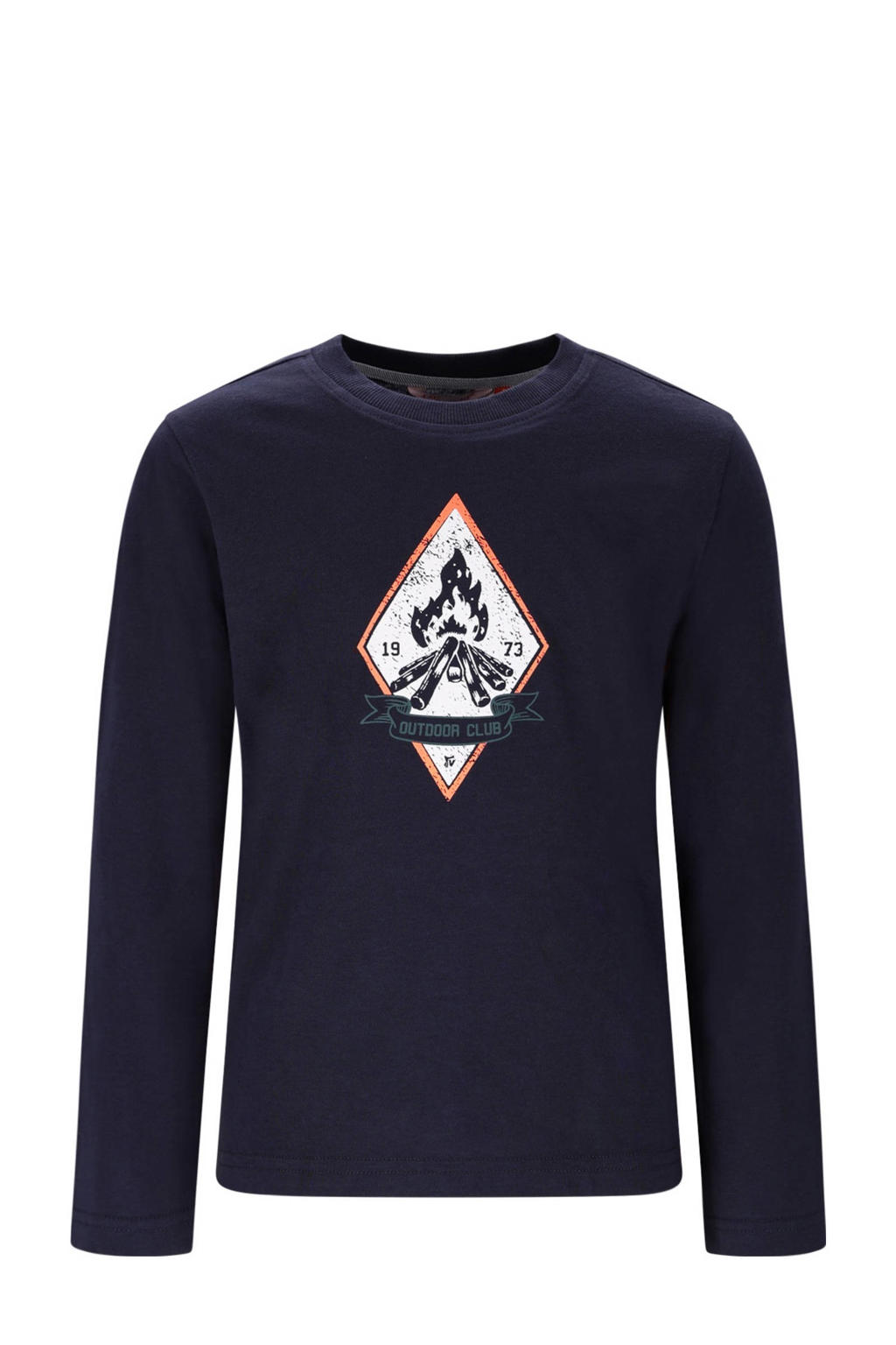 Donkerblauwe jongens TYGO & vito longsleeve van katoen met lange mouwen, ronde hals en contrast bies
