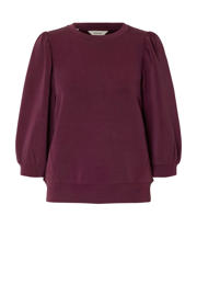 thumbnail: Donkerpaarse dames SELECTED FEMME sweater van modal met effen, driekwart mouwen, ronde hals en plooien