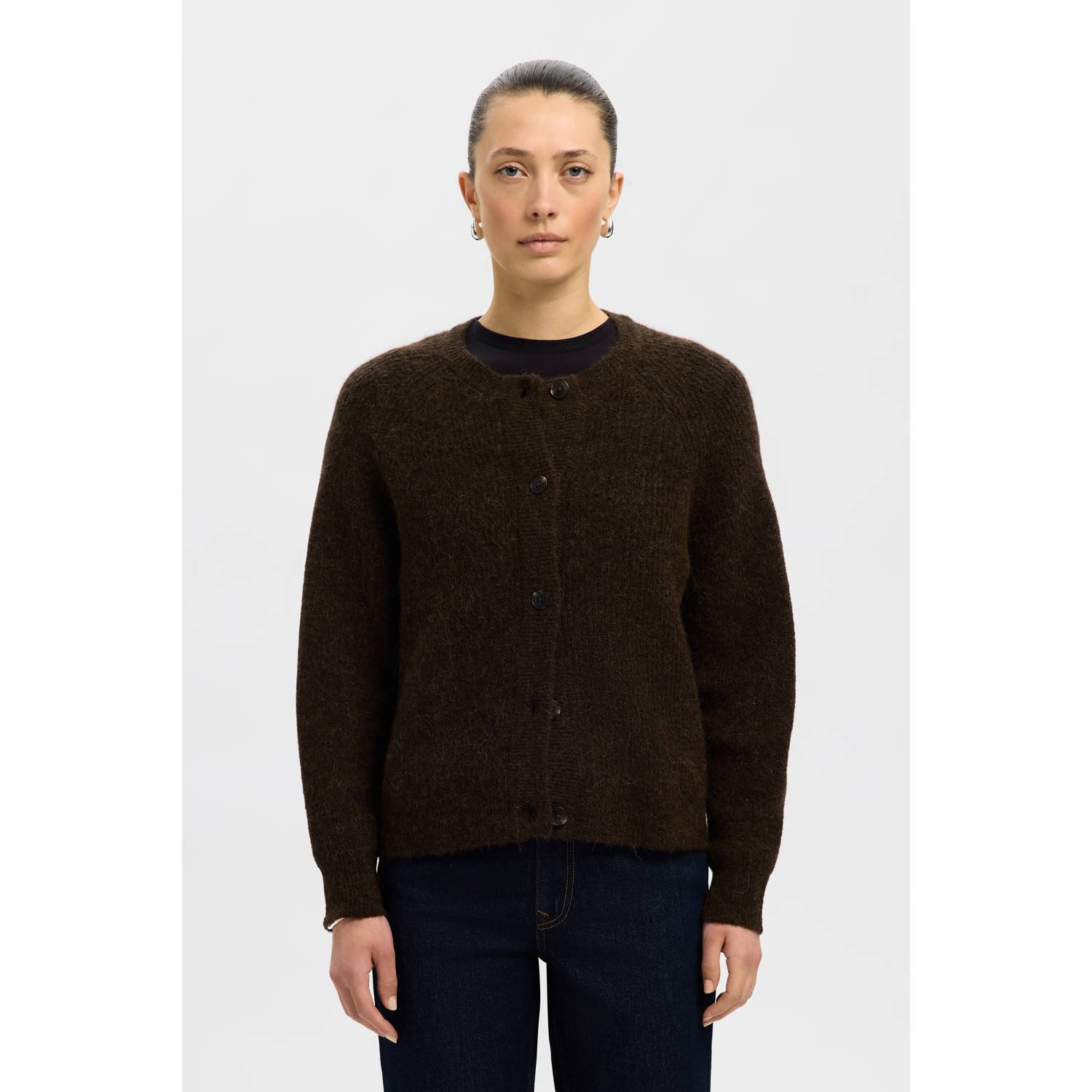 SELECTED FEMME Dames Truien & Vesten Slflulu Ls Knit Short Cardigan Bruin