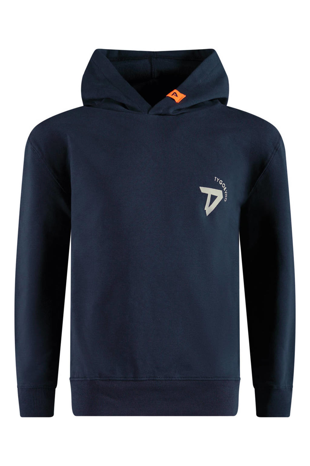 Donkerblauwe jongens TYGO & vito NextGen hoodie van stretchkatoen met effen, lange mouwen en capuchon