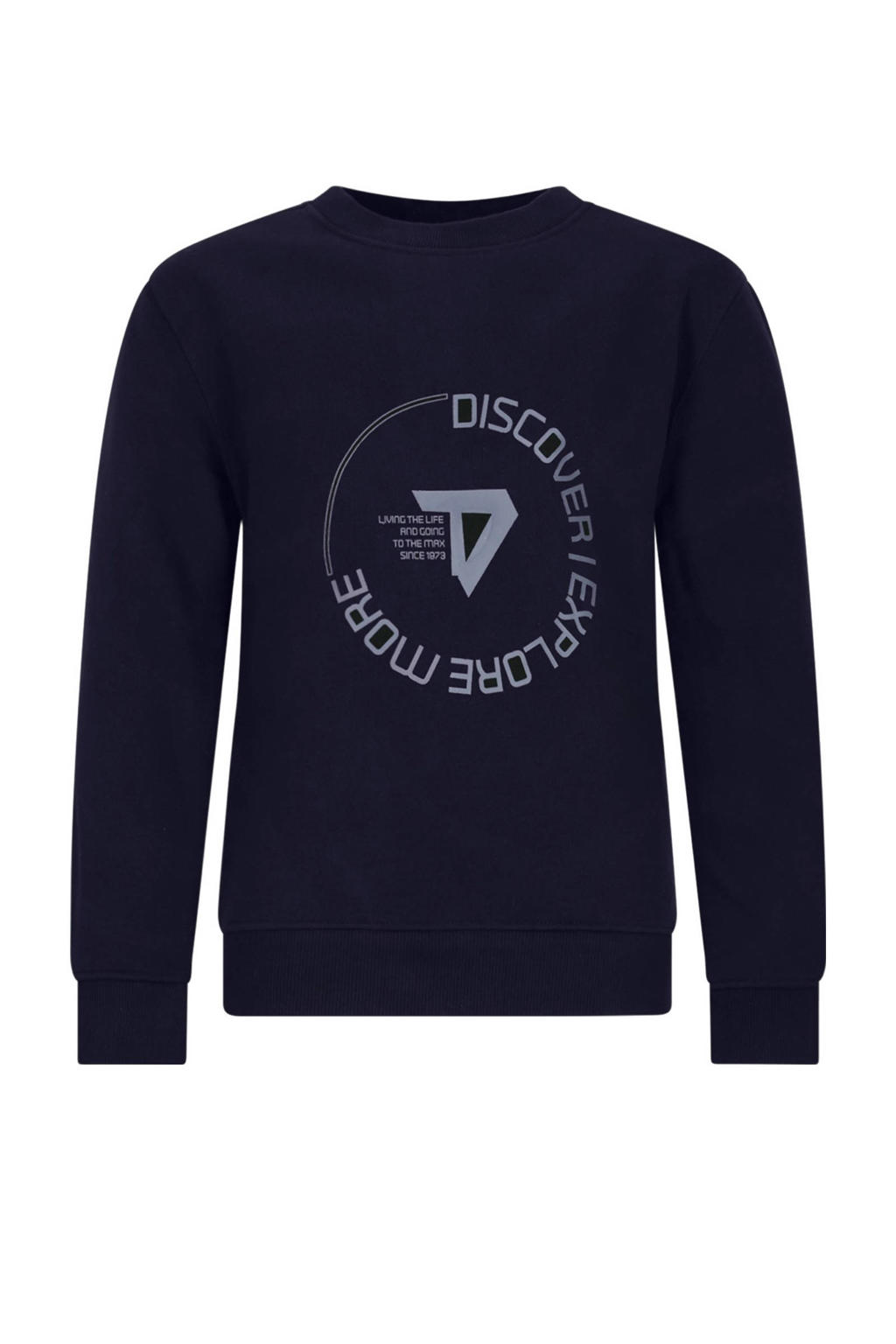 Donkerblauwe jongens TYGO & vito NextGen sweater van stretchkatoen met lange mouwen, ronde hals en geribde boorden