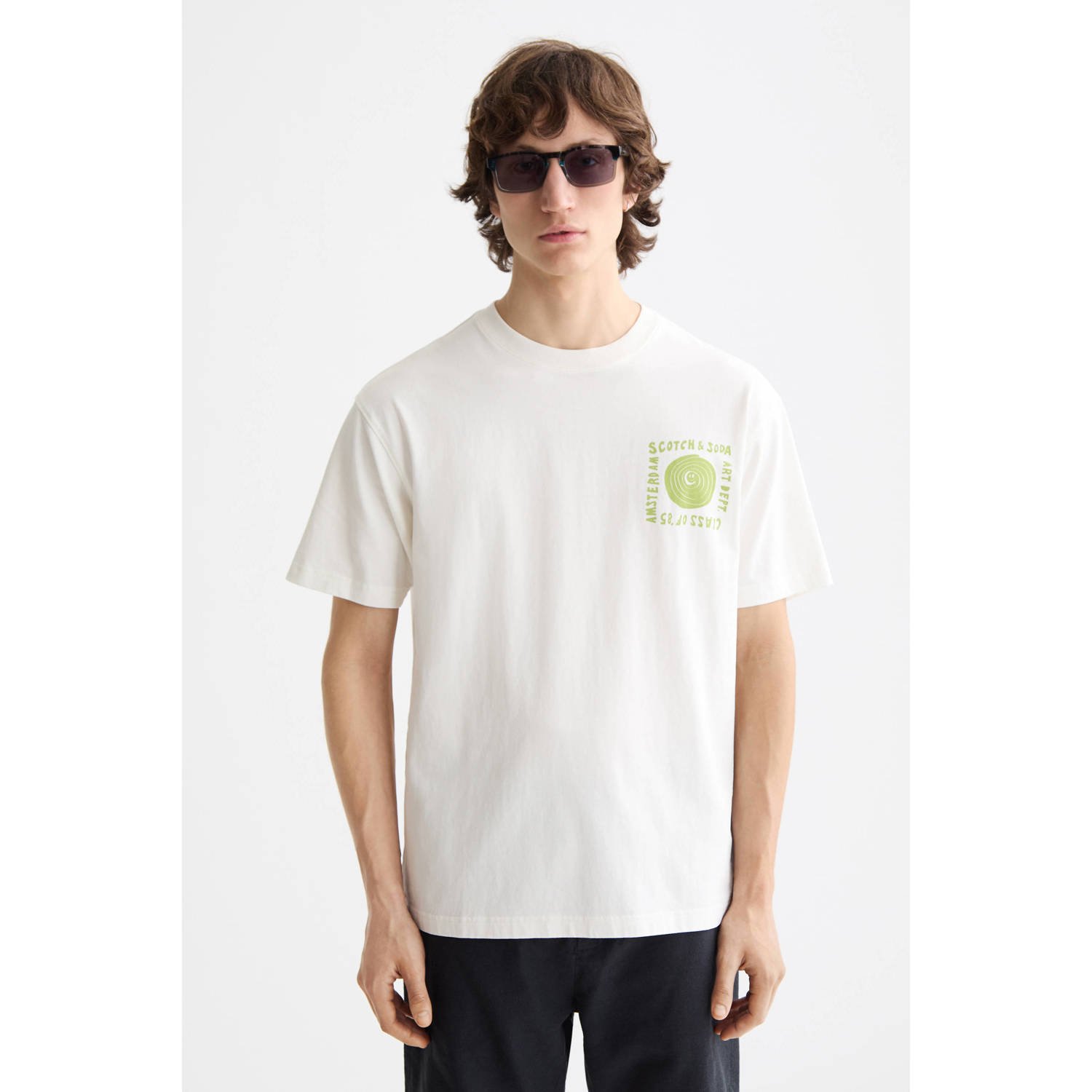 SCOTCH & SODA Heren Polo's & T-shirts Relaxed-fit Washed Artwork T-shirt Wit
