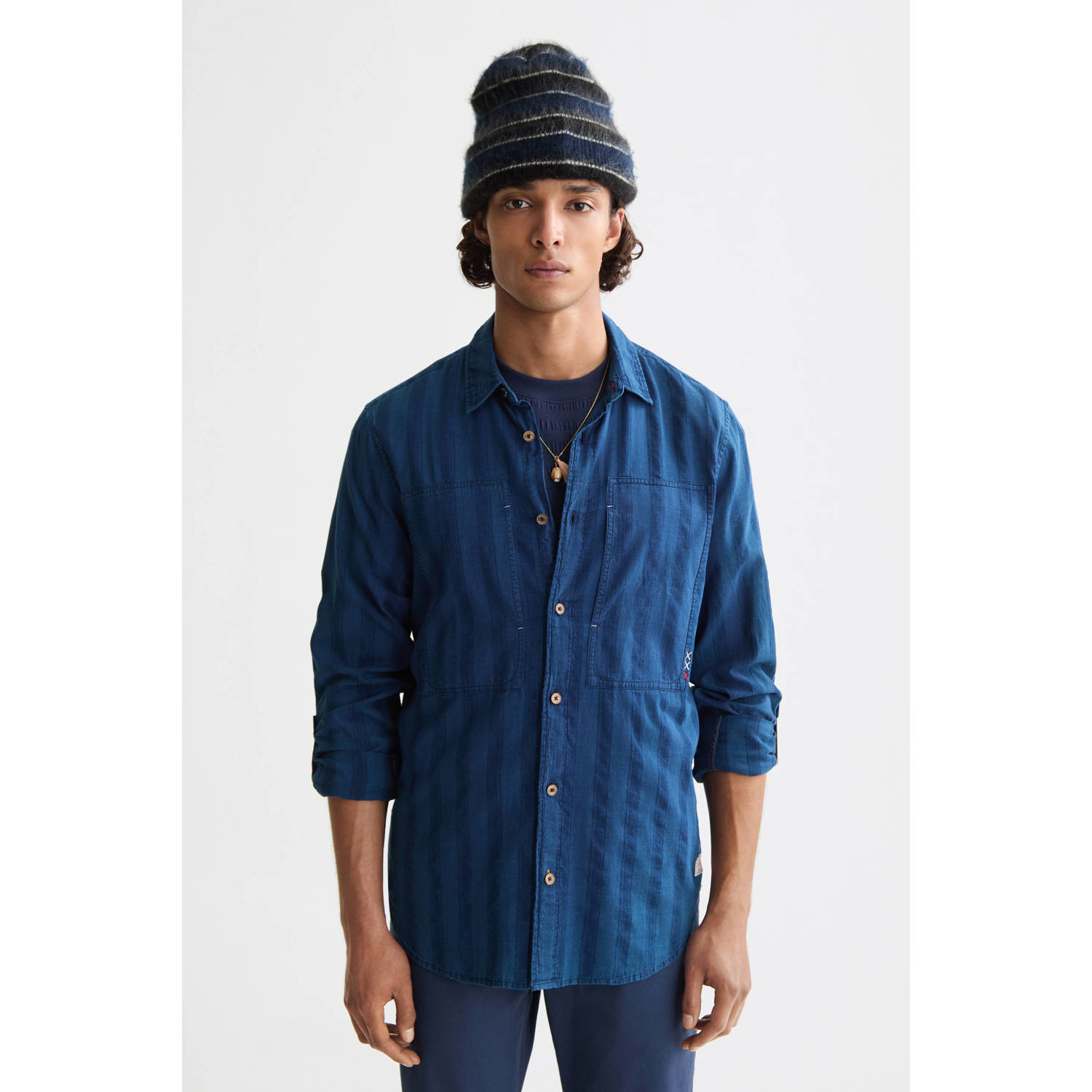 Scotch & Soda casual overhemd donkerblauw