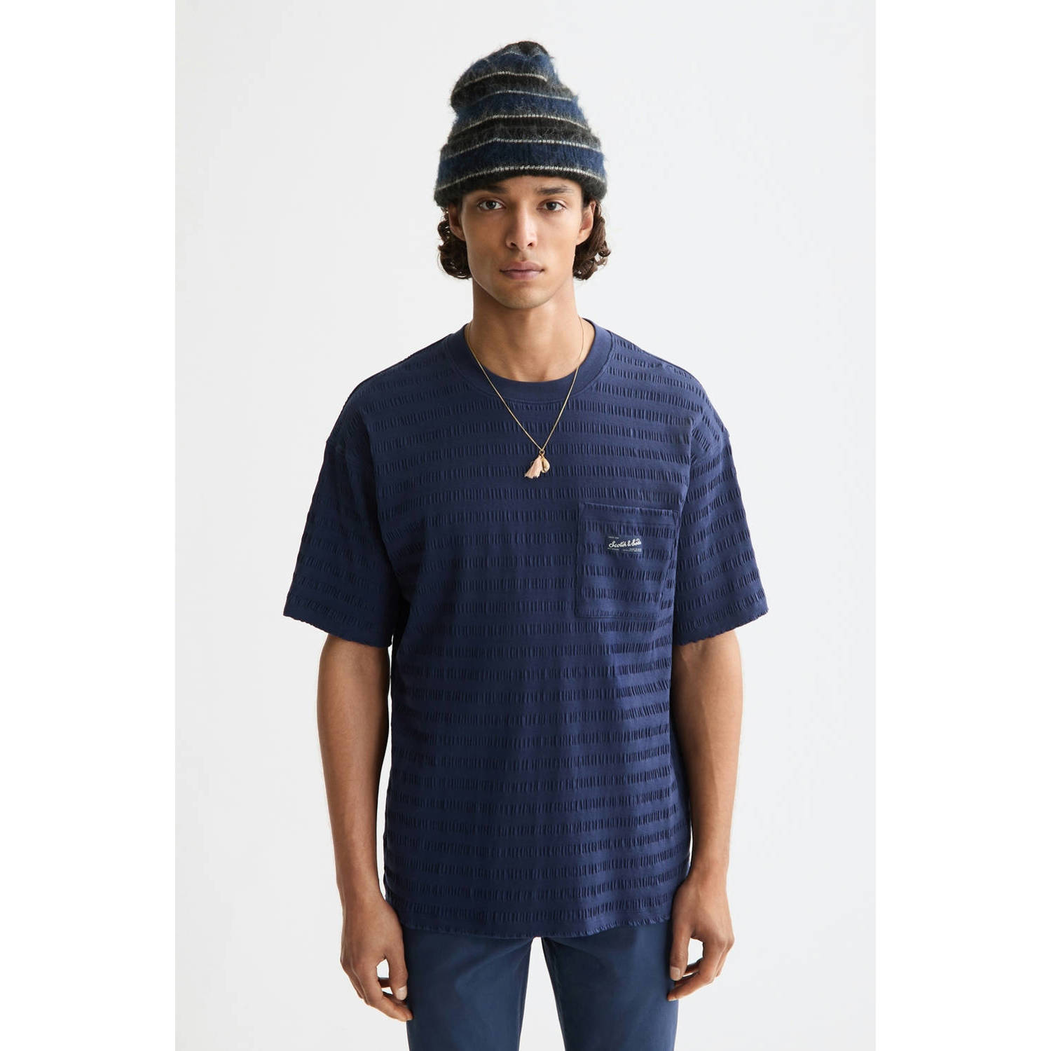 Scotch & Soda T-shirt met ingebreid patroon donkerblauw