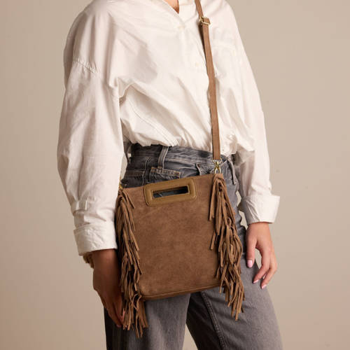 Manfield suede crossbody tas met franjes bruin afbeelding