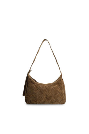 suede gevlochten schoudertas bruin