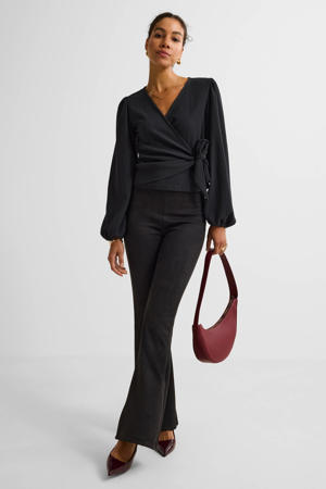 suedine flare broek zwart