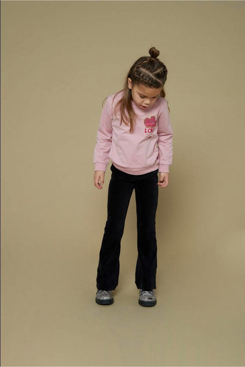 Antraciete meisjes Jubel fluwelen flared legging met regular waist en elastische tailleband