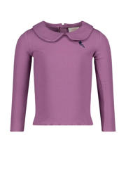 thumbnail: Violetkleurige meisjes Jubel longsleeve rib gebreid van stretchkatoen met effen, lange mouwen, peter pan-kraag en drukknoopsluiting