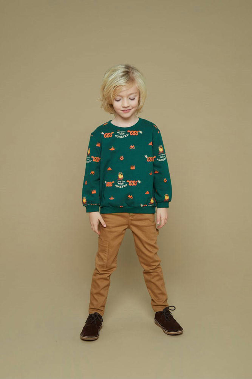 Groene jongens Sturdy sweater Chasing trails van katoen met lange mouwen en geribde boorden