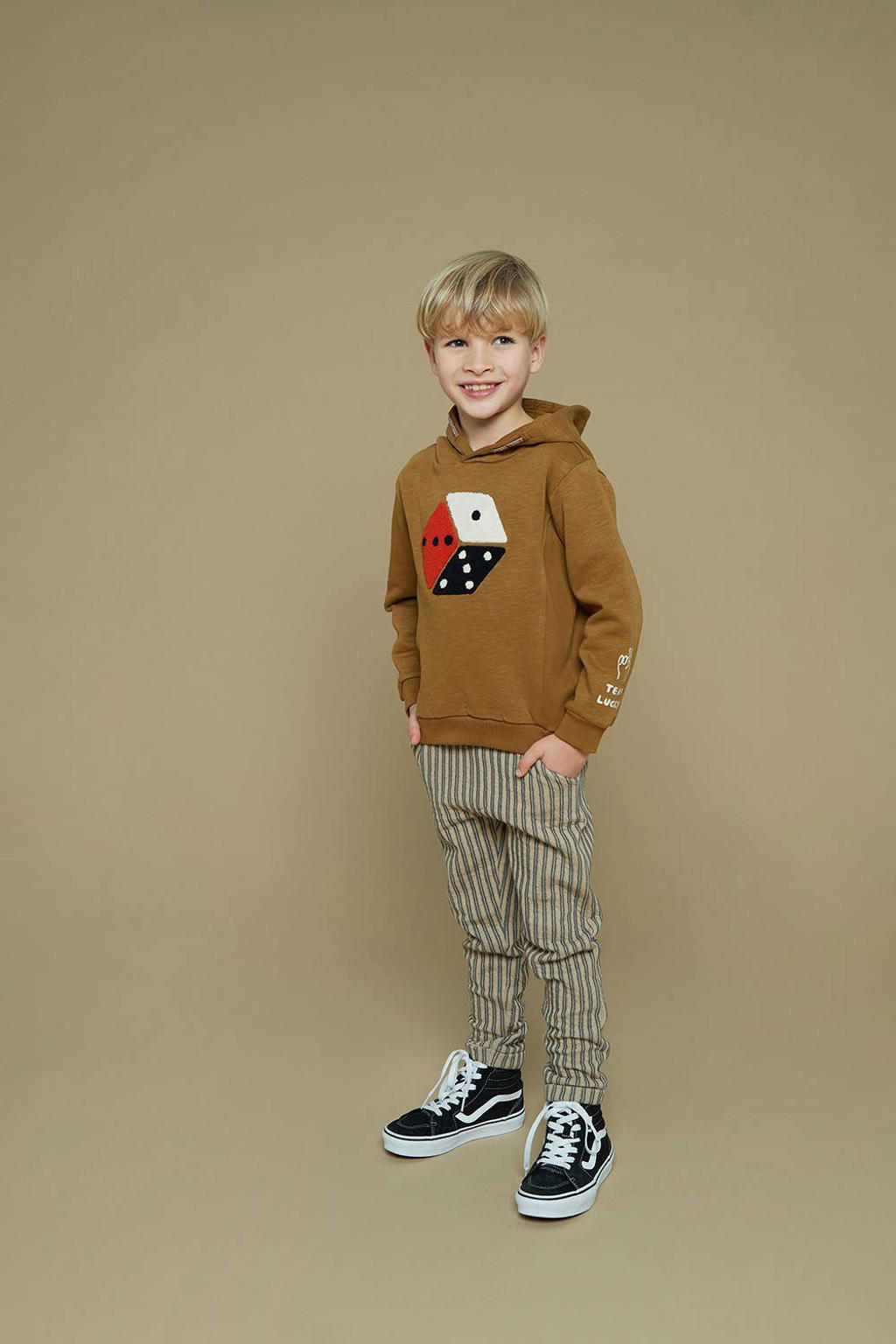 Olijfgroene jongens Sturdy hoodie van katoen met printopdruk, lange mouwen en capuchon