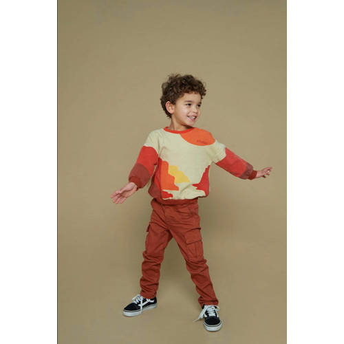 Sturdy sweater beige/rood/oranje Chasing trails afbeelding