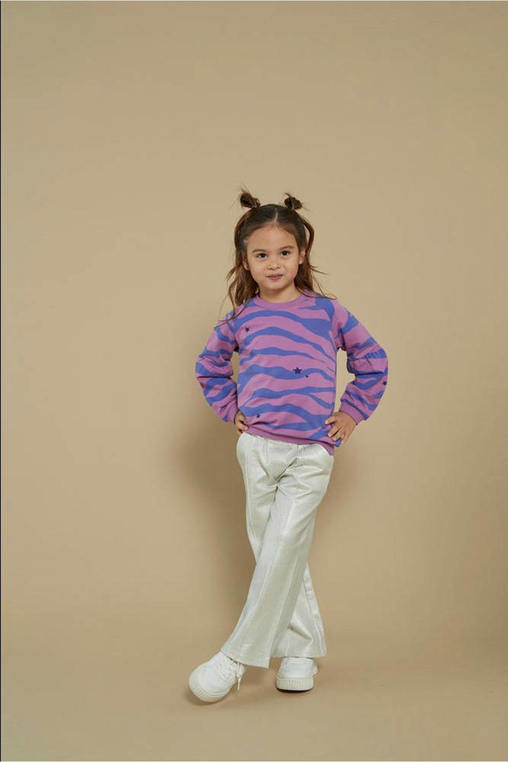 Zilverkleurige meisjes Jubel wide leg casual broek van katoen met effen