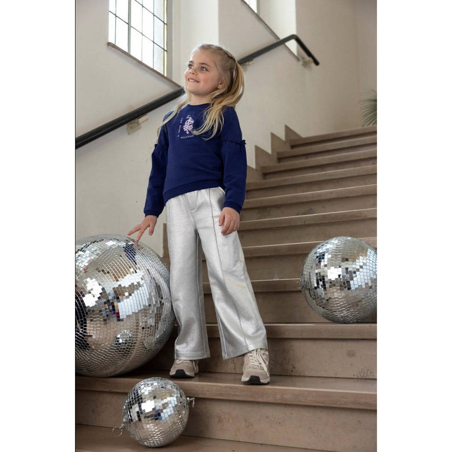 Jubel wide leg casual broek zilver