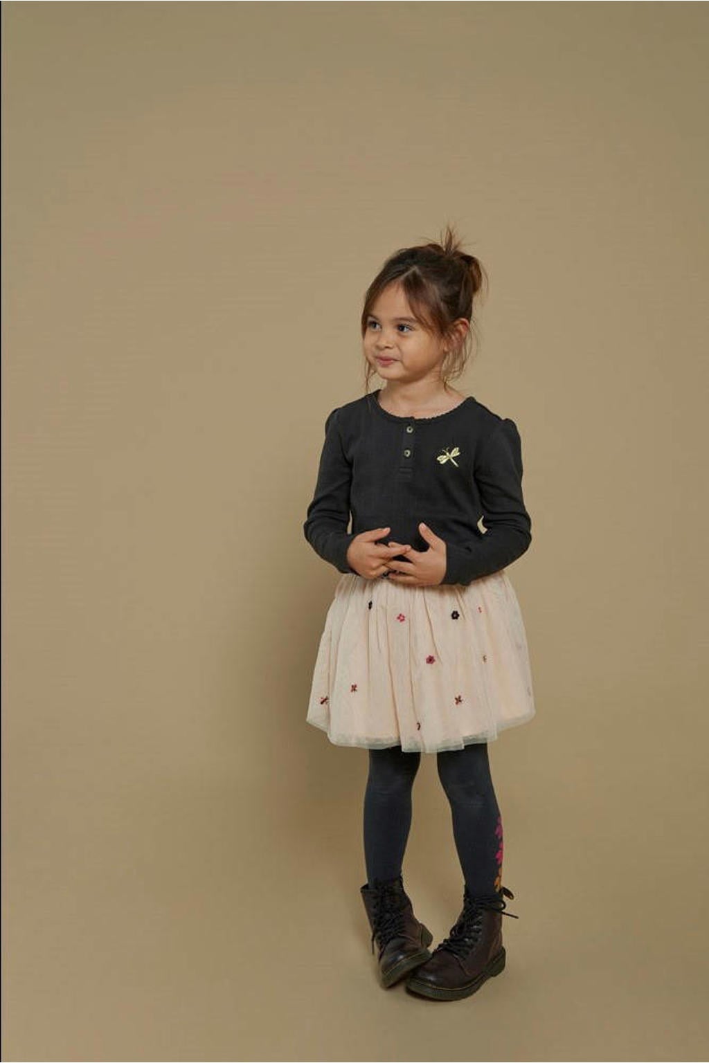 Antraciete meisjes Jubel longsleeve van stretchkatoen met printopdruk, lange mouwen en ronde hals