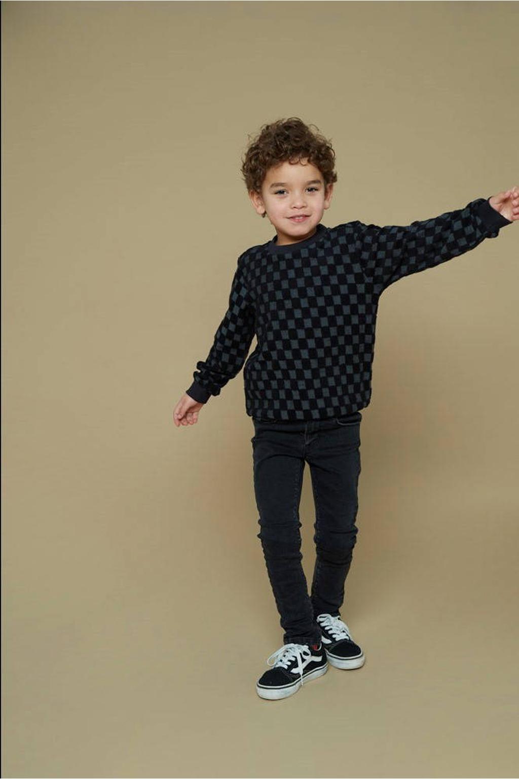 Donkerblauwe jongens Sturdy regular casual broek van katoen met rits- en haaksluiting en effen