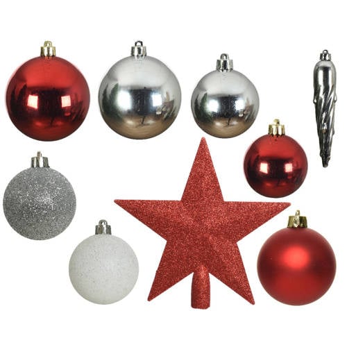 Decoris Kerstballen polystyreen assortie shiny matt glitter mix - 33 stuks (ø8 cm) afbeelding