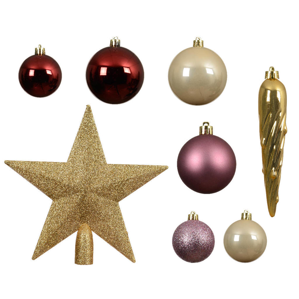 Decoris Kerstbal polystyreen assortie mix - 33 stuks  (ø8 cm)