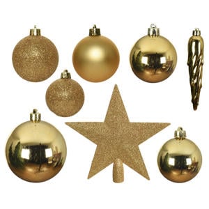 Kerstballen polystyreen licht goud shiny matt glitter mix - 33 stuks (ø8 cm)