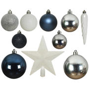 thumbnail: Decoris Kerstballen polystyreen blauw/kleur(en) shiny matt glitter mix - 33 stuks  (ø8 cm)