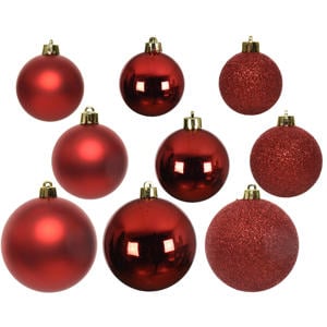 Kerstballen polystyreen kerstrood shiny matt glitter mix - 26 stuks (ø10 cm)