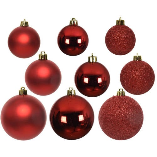 Decoris Kerstballen polystyreen kerstrood shiny matt glitter mix - 26 stuks (ø10 cm) afbeelding