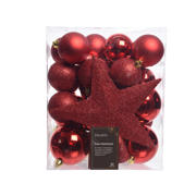 thumbnail: Decoris Kerstballen polystyreen kerstrood shiny matt glitter mix - 33 stuks  (ø8 cm)