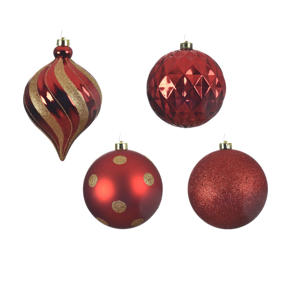 Kerstballen polystyreen kerstrood/kleur(en) shiny matt glitter mix - 6 stuks  (ø15 cm)