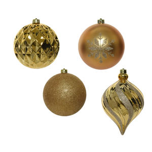 Kerstballen polystyreen licht goud/kleur(en) shiny matt glitter mix - 6 stuks  (ø15 cm)