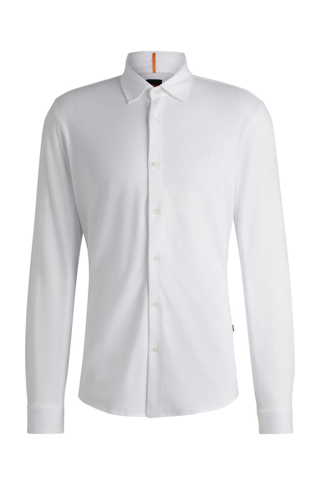 Witte heren BOSS casual overhemd van katoen met melée print, lange mouwen, klassieke kraag en knoopsluiting