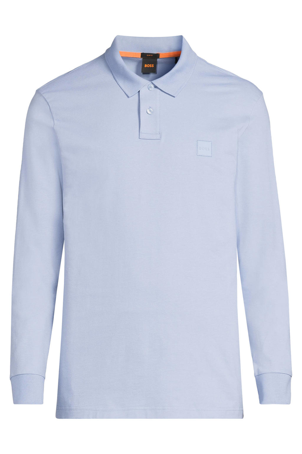 Lichtblauwe heren BOSS slim polo van stretchkatoen met logo dessin en lange mouwen