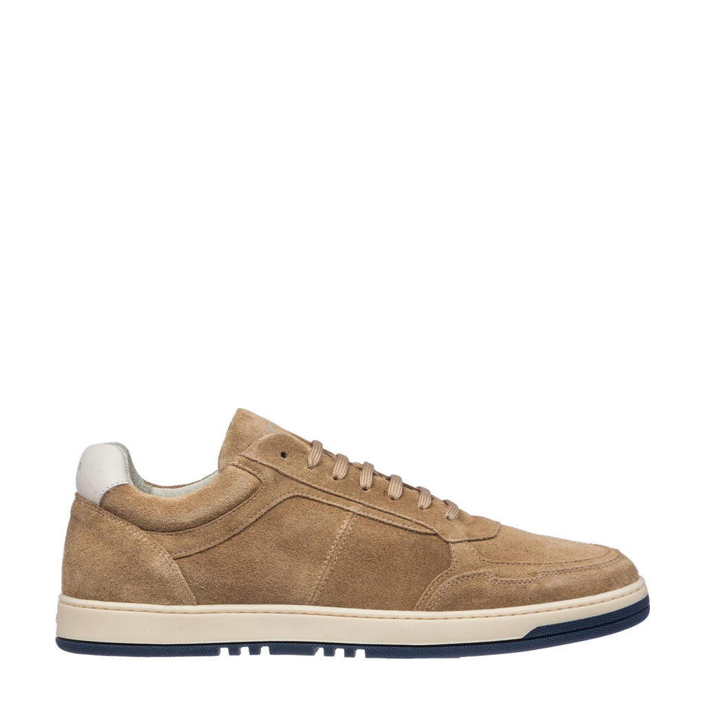 Zandkleurige heren Van Lier Miami suède sneakers met veters